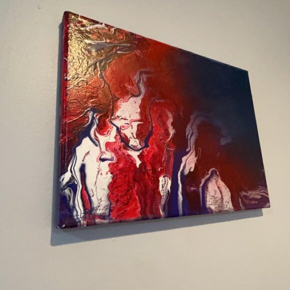 OOAK Original Handmade Abstract Red White and Blue Abstract on Canvas - Picture 3 of 5